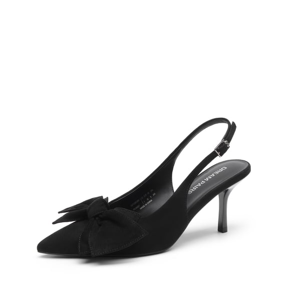DREAM PAIRS Women’s Slingback Pumps, 3-Inch Stiletto High Heels with Bow, Closed Toe Satin Dress Shoes for Wedding & Work