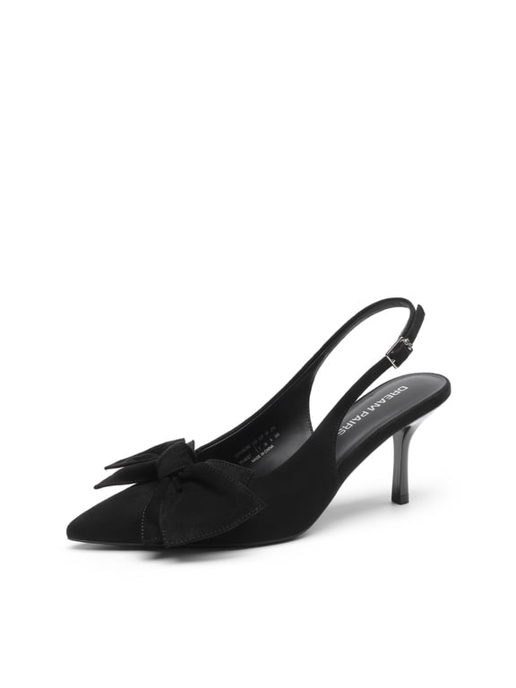 Women’s Slingback Pumps, 3-Inch Stiletto High Heels with Bow, Closed Toe Satin Dress Shoes for Wedding & Work