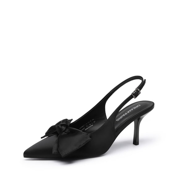 DREAM PAIRS Women’s Slingback Pumps, 3-Inch Stiletto High Heels with Bow, Closed Toe Satin Dress Shoes for Wedding & Work