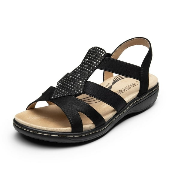DREAM PAIRS Women's Slingback Sandals Comfortable Cushion Open Toe Summer Flat Sandals with Arch Support Black Size 10