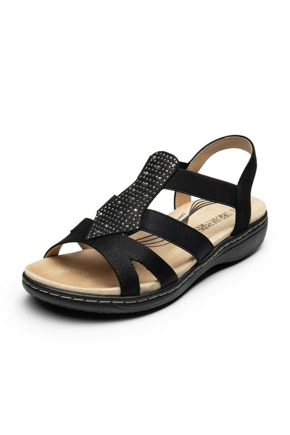 Women's Slingback Sandals Comfortable Cushion Open Toe Summer Flat Sandals with Arch Support Black Size 6.5