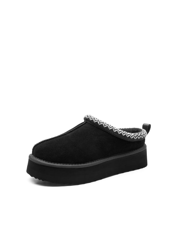 Women's Slippers for Women Genuine Suede Platform Slip-on Warm Slippers