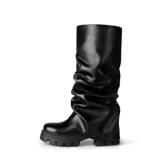 DREAM PAIRS Women's Slouch Mid-Calf Boots, Ruched Fold-Over Platform Boots, Trendy Chunky Heel Tall Boots for Party, Club and Everyday Wear