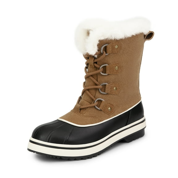 BURUDANI Women's Snow Winter Boots Waterproof Warm Faux Fur Lined Lace Up Anti-slip Outdoor Mid Calf Duck Boots