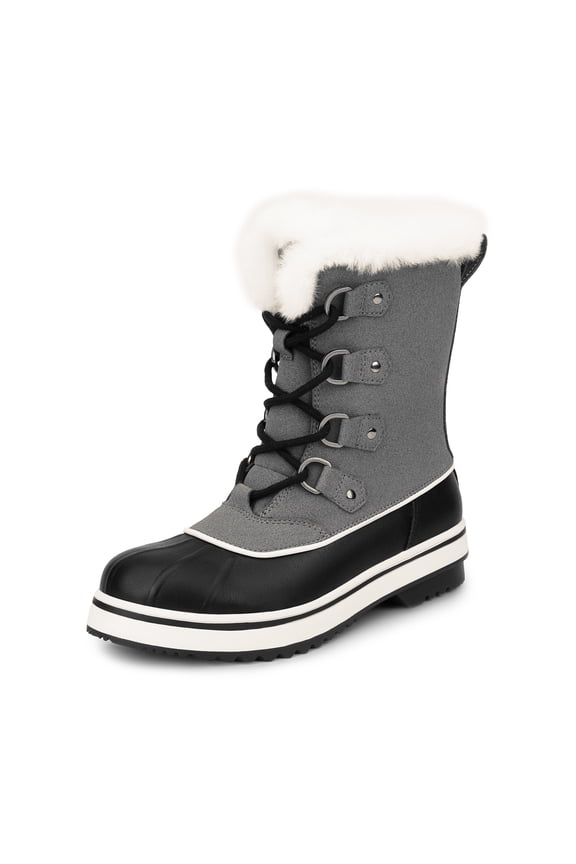 Women's Snow Winter Boots Waterproof Warm Faux Fur Lined Lace Up Anti-slip Outdoor Mid Calf Duck Boots