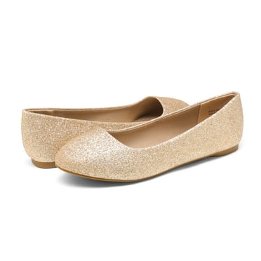 BURUDANI Women's Ballerina Walking Flats Shoes GOLD/GLITTER Size 10