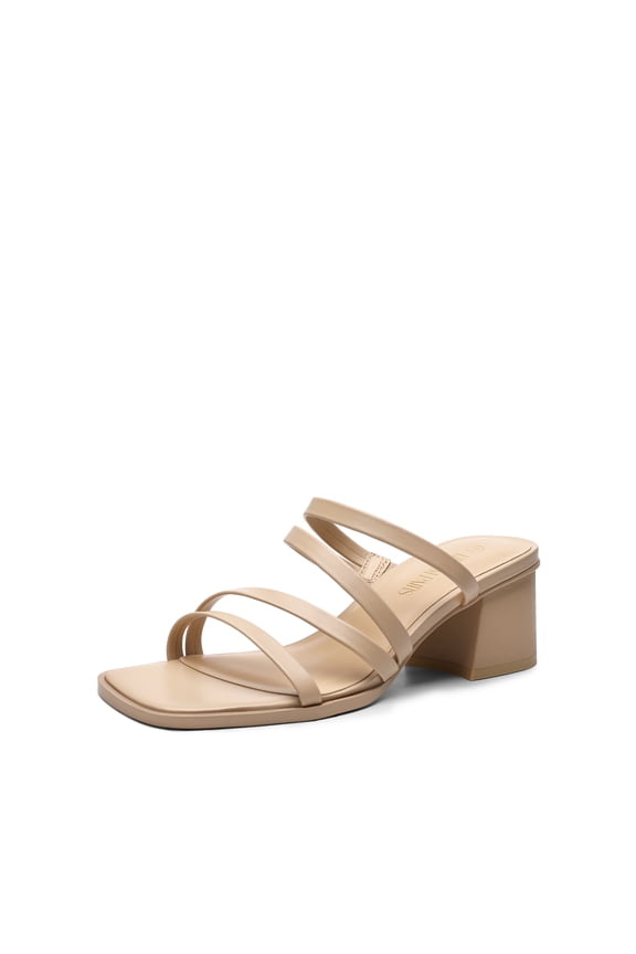 Women's Strappy Heels Block Open Toe Low Heel Chunky Mules Sandals Dress Shoes