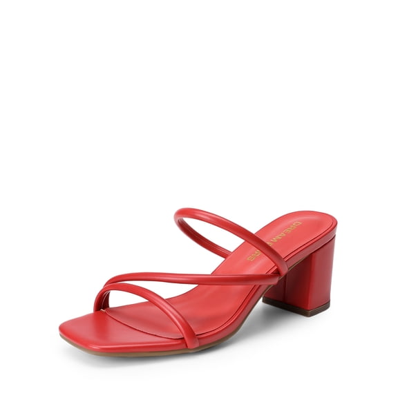 DREAM PAIRS Women's Strappy Heels Open Toe Low Chunky Heel Slip On Mules Square Block Sandals Dress Shoes