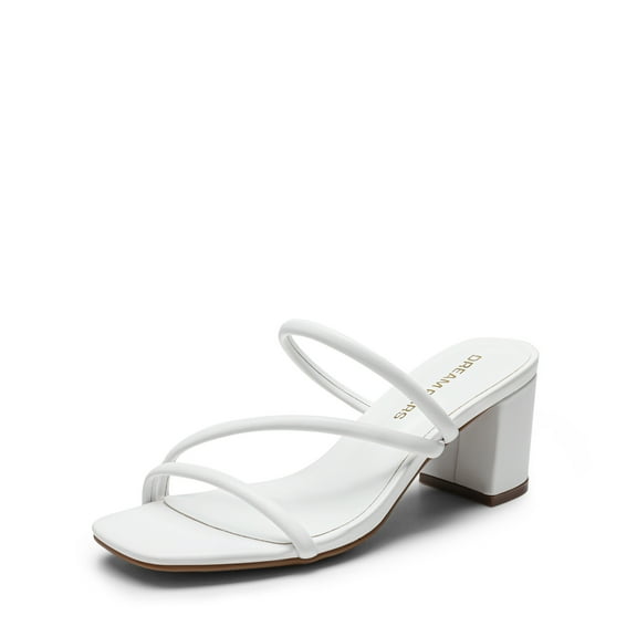 DREAM PAIRS Women's Strappy Heels Open Toe Low Chunky Heel Slip On Mules Square Block Sandals Dress Shoes