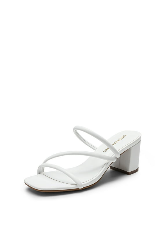 Women's Strappy Heels Open Toe Low Chunky Heel Slip On Mules Square Block Sandals Dress Shoes