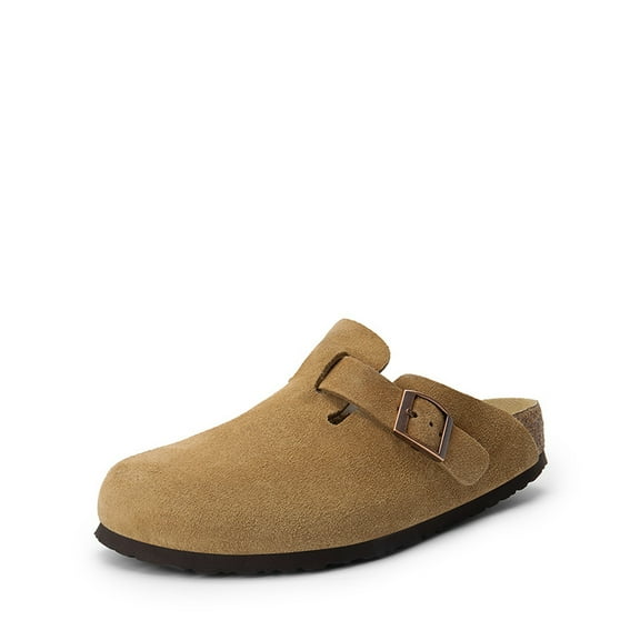 DREAM PAIRS Women's Suede Clog Slippers, Slip-On Cork Footbed Mules with Adjustable Buckle