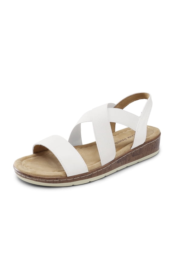 Women's Summer Dressy Low Wedge Heels Comfortable Slip on Casual Flat Sandals for Walking Vacation