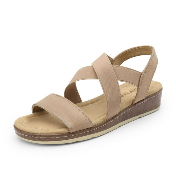 DREAM PAIRS Women's Summer Dressy Low Wedge Heels Comfortable Slip on Casual Flat Sandals for Walking Vacation