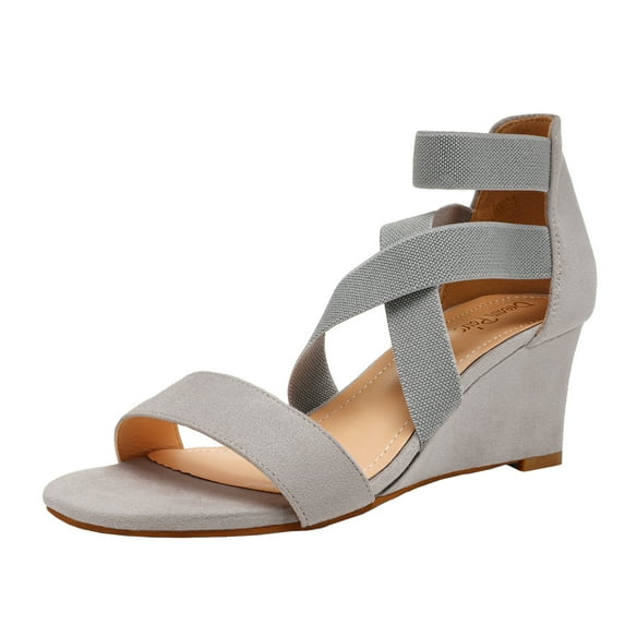 DREAM PAIRS Women's Summer Open Toe Wedge Sandals Ankle Strap Platform Sandals INNIS-1 GREY Size 8.5