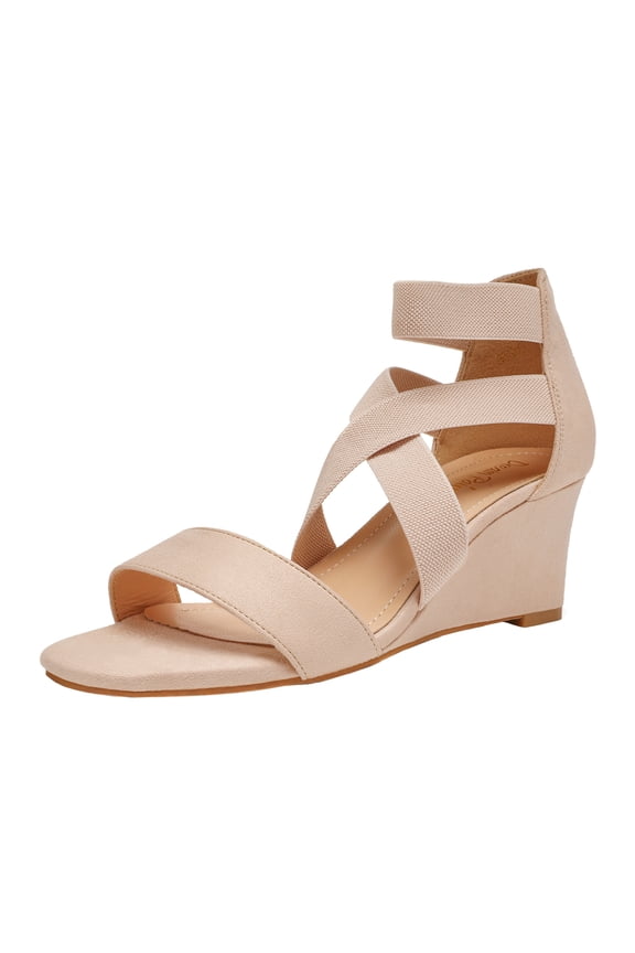 Women's Summer Open Toe Wedge Sandals Ankle Strap Platform Sandals INNIS-1 NUDE Size 8