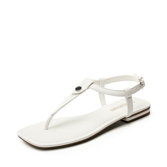 DREAM PAIRS Women's T-Strap Thong Flat Sandals with Cute Square Toe Strappy for Summer