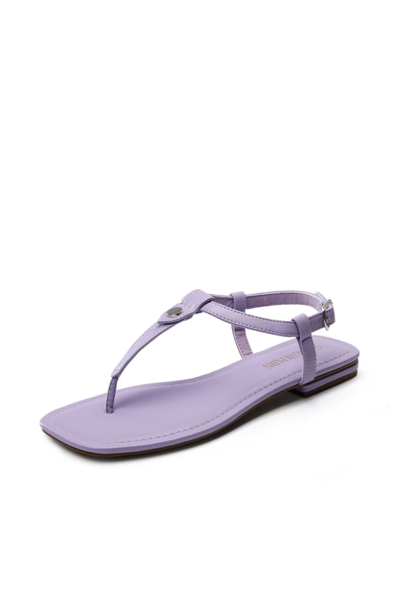Women's T-Strap Thong Flat Sandals with Cute Square Toe Strappy for Summer