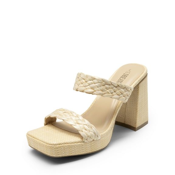 DREAM PAIRS Women's Two Braided Strap High Chunky Heels for Women Slip on Open Square Toe Block Platform Heels Sandals Holiday Party Wedding Dress Pumps Shoes