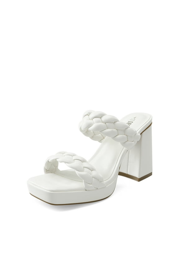 Women's Two Braided Strap High Chunky Heels for Women Slip on Open Square Toe Block Platform Heels Sandals Holiday Party Wedding Dress Pumps Shoes