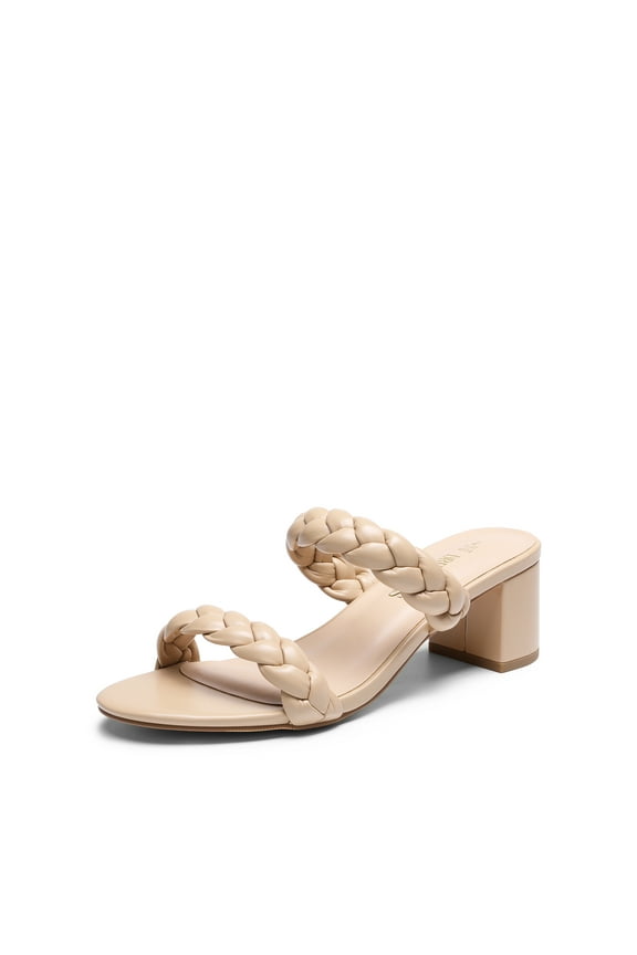 Women's Two Braided Strap Low Heels for Women Open Toe Block Chunky Heels Sandals Holiday Party Wedding Dress Pumps Shoes