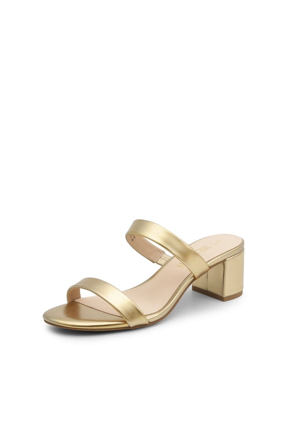 Women's Two Strap Open Toe Low Block Chunky Heels Sandals Dress Pumps Shoes