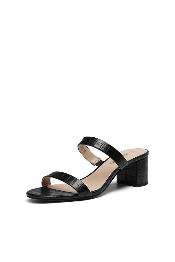 Women's Two Strap Open Toe Low Block Chunky Heels Sandals Dress Pumps Shoes