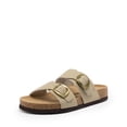 thumbnail image 1 of DREAM PAIRS Women’s Slide Sandals with Genuine Leather Footbed Adjustable Double Buckle Slip-On Flat Sandals with Arch Support, 1 of 7