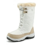 DREAM PAIRS Women's Warm Faux Lined Mid Calf Winter Snow Boots Beige/White Size 9