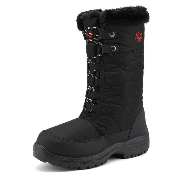 DREAM PAIRS Women's Warm Faux Lined Mid Calf Winter Snow Boots Black Size 12