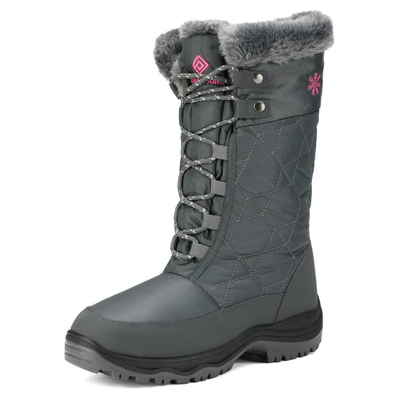 DREAM PAIRS Women's Warm Faux Lined Mid Calf Winter Snow Boots Grey Size 10