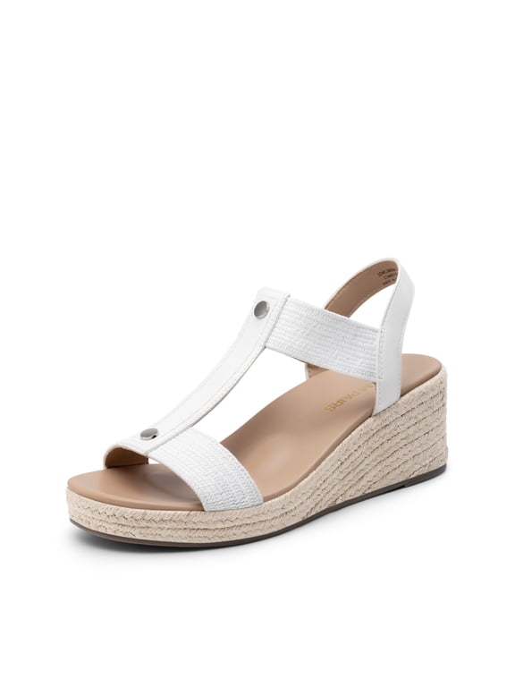 Women's Wedge Sandals Open Toe Espadrilles Sandals Comfortable Dress Casual T-strap Platform Wedges with Arch Support for Walking Beach Summer Shoes
