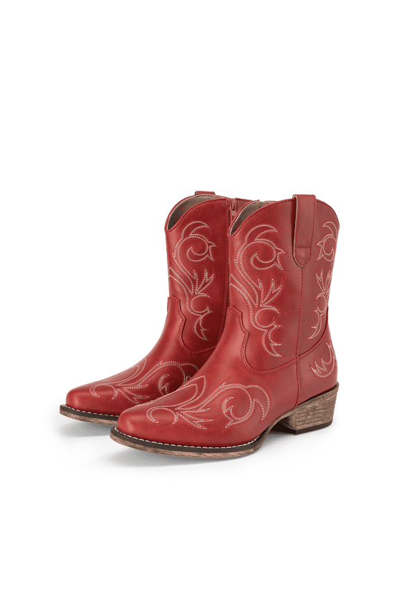 Women's Western Boots Square Toe Chunky Heel Zipper Embroidered Ankle Boots