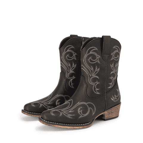 Women's Western Boots Square Toe Chunky Heel Zipper Embroidered Ankle Boots