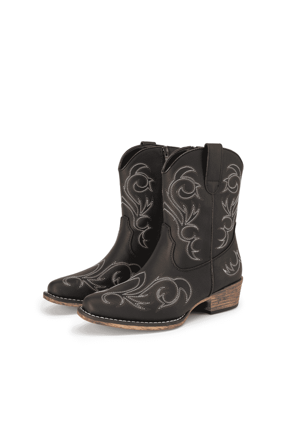 Women's Western Boots Square Toe Chunky Heel Zipper Embroidered Ankle Boots
