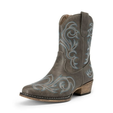 DREAM PAIRS Women's Western Boots Square Toe Chunky Heel Zipper Embroidered Ankle Boots