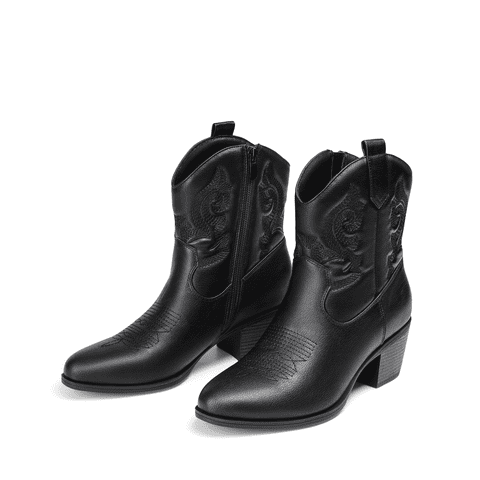 Women's Western Embroidered Ankle Boots Cowboy Cowgirl Low chunky Heel Round Toe Short Booties Shoes