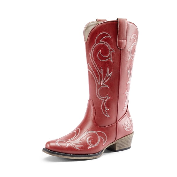 DREAM PAIRS Women's Western Cowboy Boots, Mid-Calf Cowgirl Boots with Chunky Heel & Embroidered Stitching Wide Width