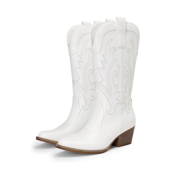 DREAM PAIRS Women's Western Cowboy Cowgirl Boots Square Toe Embroidery Mid Calf Booties