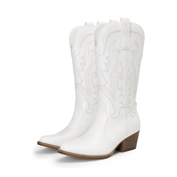 DREAM PAIRS Women's Western Cowboy Cowgirl Boots Square Toe Embroidery Mid Calf Booties