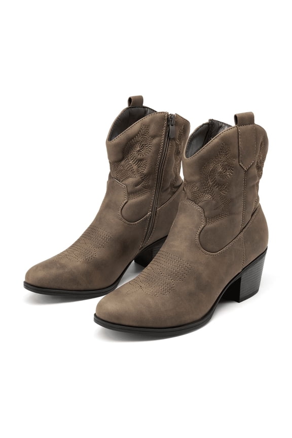 Women's Western Embroidered Ankle Boots Cowboy Cowgirl Low chunky Heel Round Toe Short Booties Shoes