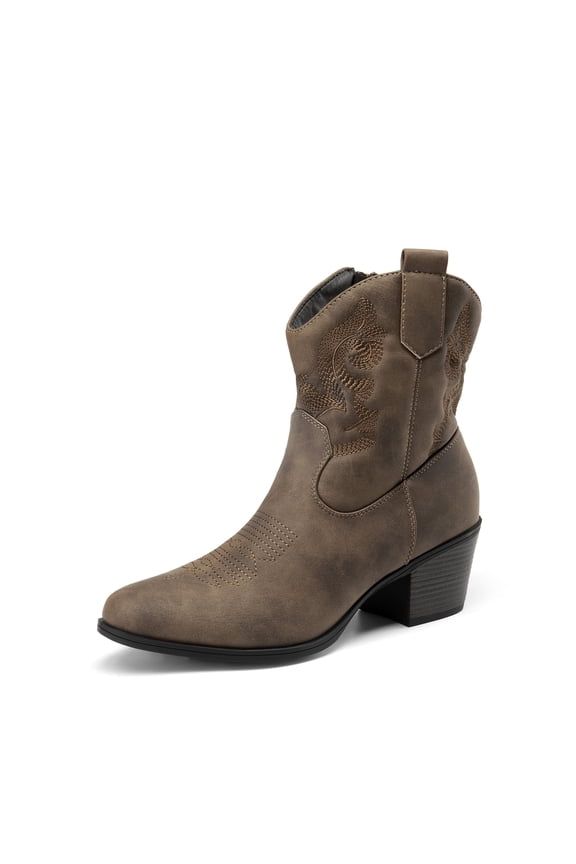 Women's Western Cowboy Cowgirl Embroidered Ankle Boots Fashion Low chunky Heel Round Toe Fall Short Booties Shoes