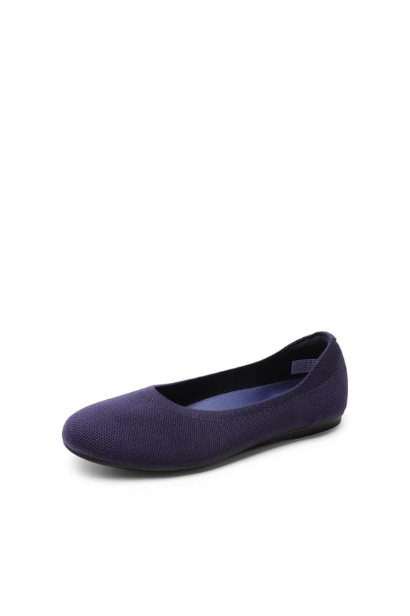 Women's Wide Ballet Flats, Foldable Knit Flats with Arch Support, Comfortable Dressy and Casual Shoes for Work or Office