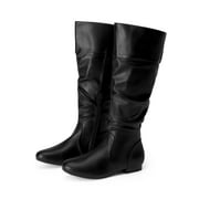 BURUDANI Women's Wide Calf Knee High Pull On Fall Weather Winter Riding Boots