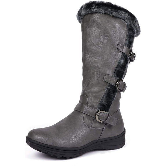 DREAM PAIRS Women's Winter Fully Lined Zipper Closure Snow Knee High Boots MINX GREY/PU 7.5