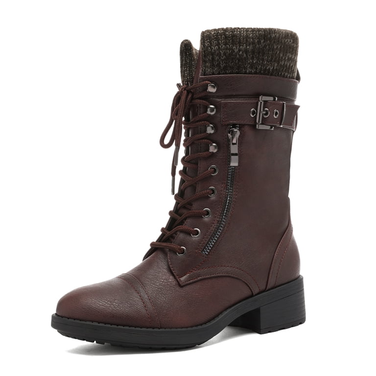 DREAM PAIRS Women\'s Winter Lace up Mid Calf Combat Riding Military Boots DREAM PAIRS - Brandclub - DREAM PAIRS Women main image 2