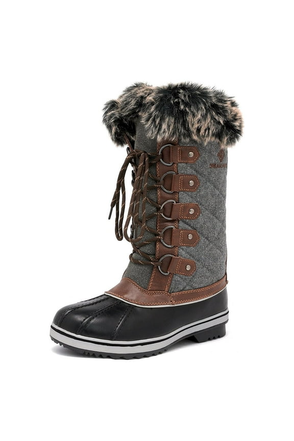 Women's Winter Warm Snow Boots Waterproof Mid-Calf Outdoor Casual Snow Boots RIVER_1 BLACK/GREY Size 10