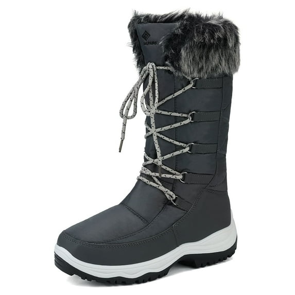 DREAM PAIRS Women's Winter Waterproof Warm Faux Fur Mid Calf Snow Boots Outdoor Hiking Boots GREY Size 12