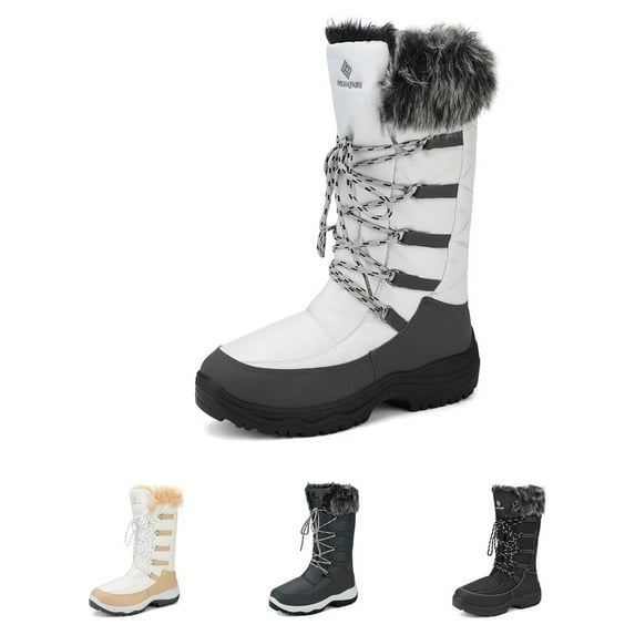 DREAM PAIRS Women's Winter Waterproof Warm Faux Fur Mid Calf Snow Boots Outdoor Hiking Boots GREY/TAUPE Size 8