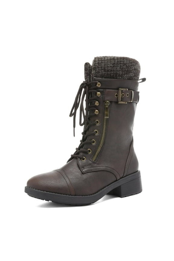 Womens Ankle Booties Lace Up Mid Calf Military Combat Boots AMAZON BROWN Size 9