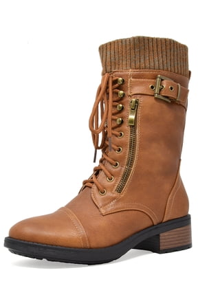 Womens Ankle Booties Lace Up Mid Calf Military Combat Boots AMAZON CAMEL Size 5